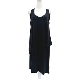 Lilla P Double Layer Knit Tank Dress Black Small Asymetrical LBD Minimalist